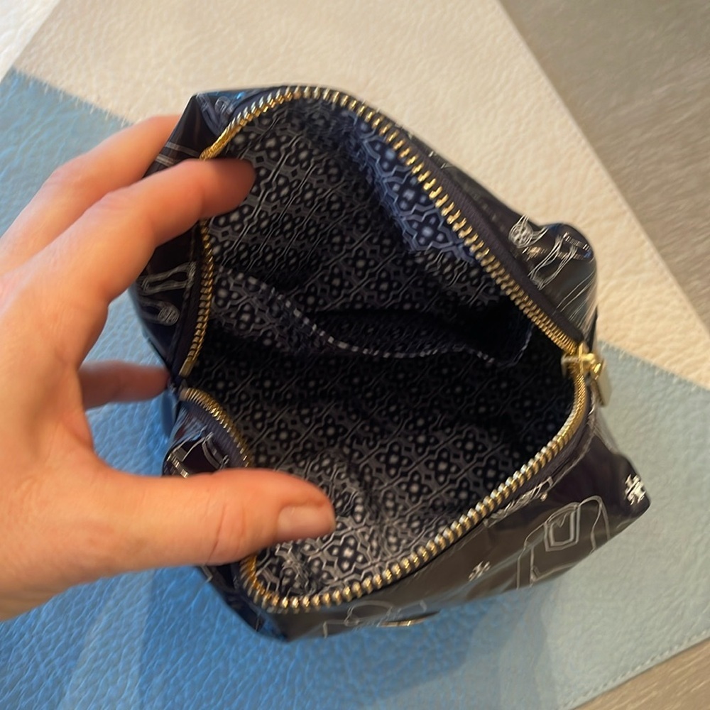 Tory Burch Navy Cosmetic Bag with White Print - Picture 3 of 3